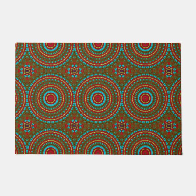 Abstrakter farbenfroher Hippie Cool Boho Pattern T Fußmatte (Vorderseite)
