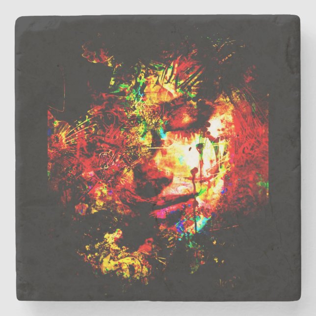 abstrakter, farbenfroher Untersetzer aus Stein (Vorderseite)