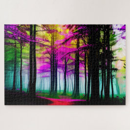 Abstrakter farbenfroher Wald mit schwarzen Bäumen, Puzzle