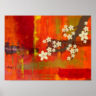 Abstrakter Farbhintergrund mit weißen Blume Poster