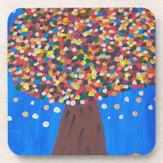 Abstrakter, farbiger Baum Kunststoff-Untersetzer Getränkeuntersetzer (Vorderseite)