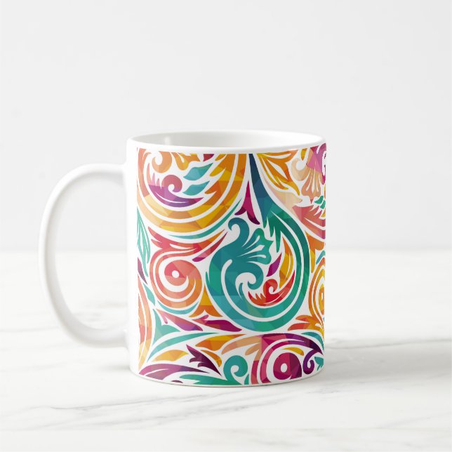 Abstrakter farbiger Hintergrund. Illustrationskarn Kaffeetasse (Links)