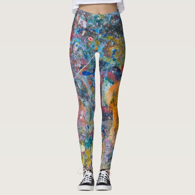 Abstrakter farbiger Spritzer Paint Rainbow Version Leggings (Vorderseite)