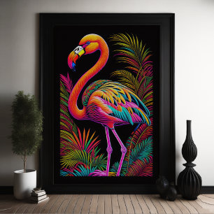 Abstrakter farbiger Zeichn eines Flamingo 2:3 Poster