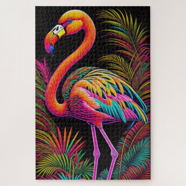 Abstrakter farbiger Zeichn eines Flamingo Puzzle (Vertikal)