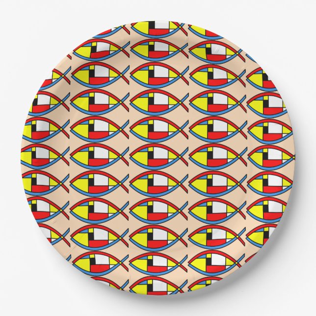 Abstrakter Fisch Pappteller (Vorderseite)