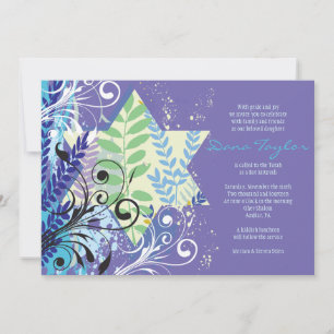 ABSTRAKTER FLORAL STAR Bat Mitzvah Einladung Lila