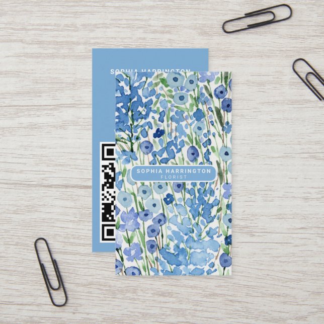 Abstrakter floraler QR Code Scannable Florist Visitenkarte (Vorderseite/Rückseite Beispiel)