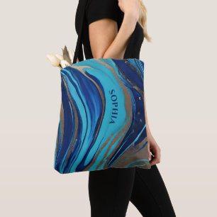 Abstrakter Flow Art Blue und Gold-