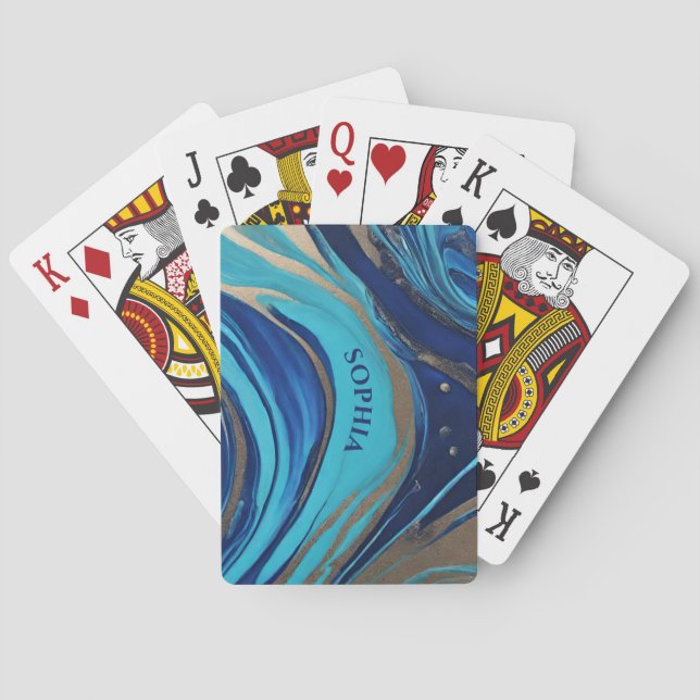 Abstrakter Flow Art Blue und Gold- Spielkarten (Rückseite)