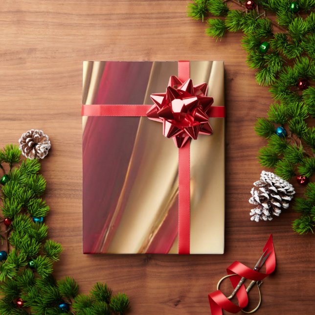 Abstrakter Flow Art-Red und Gold- Geschenkpapier (Feiertagsgeschenk)