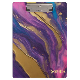 Abstrakter Fluss Art - Blau, Lila, rosa und goldfa Klemmbrett