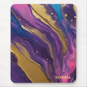 Abstrakter Fluss Art - Blau, Lila, rosa und goldfa Mousepad