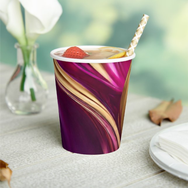 Abstrakter Fluss Art - Fuchsia Lila und Gold- Pappbecher (In Situ)