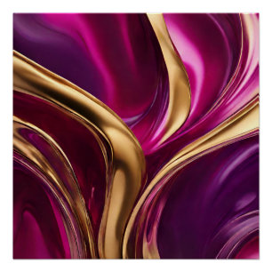 Abstrakter Fluss Kunst-Fuchsia Lila und Gold- Poster