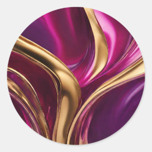 Abstrakter Fluss Kunst-Fuchsia Lila und Gold- Runder Aufkleber
