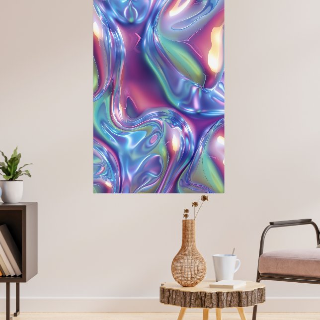 Abstrakter Flüssig-Chrom-Leinwanddruck Poster (Wohnzimmer 3)