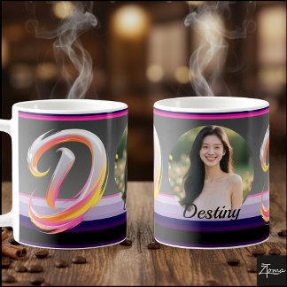Abstrakter flüssiger Buchstabe D Neonpinsel Kaffeetasse