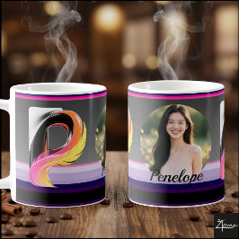Abstrakter flüssiger Buchstabe P Neonfeder Kaffeetasse