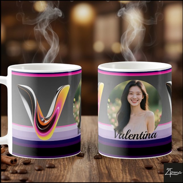 Abstrakter flüssiger Buchstabe V Glänzend Neon Kaffeetasse (This is a sample design. There are several models to choose from, with the name and color changed.
)