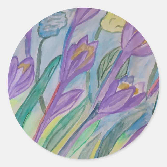 Abstrakter Frühling-Crocus-Sticker Runder Aufkleber (Vorderseite)