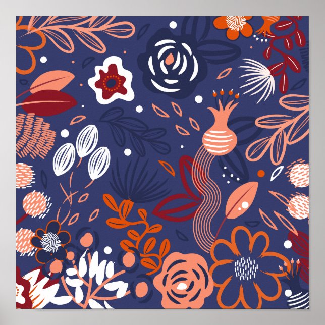 Abstrakter Frühling Lila Blumenmuster Poster (Vorne)