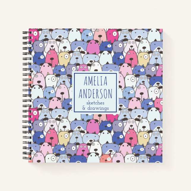 Abstrakter Funny Dog Face Pattern Individuelle Nam Notizbuch (Vorderseite)