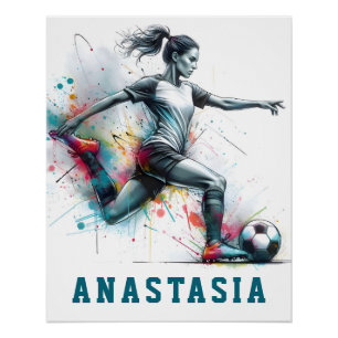 Abstrakter Fußballspieler in Actionfußball Poster