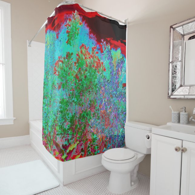 Abstrakter Garten mit Crimson Sunset Duschvorhang (Beispiel)