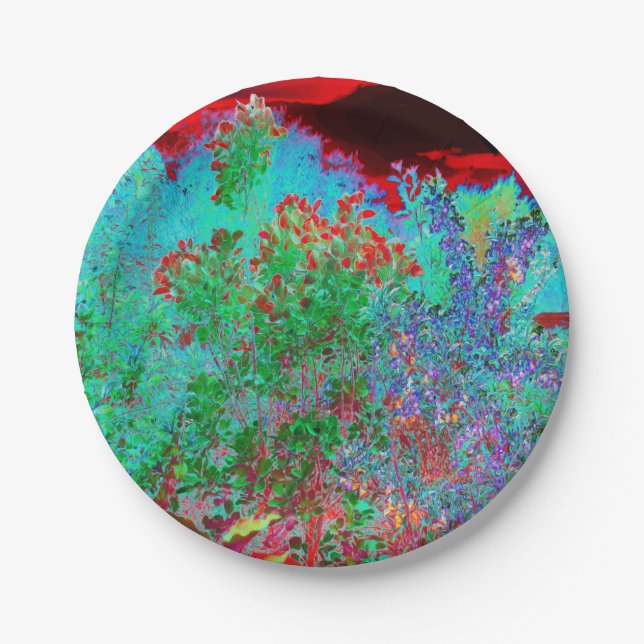 Abstrakter Garten mit Crimson Sunset Pappteller (Vorderseite)