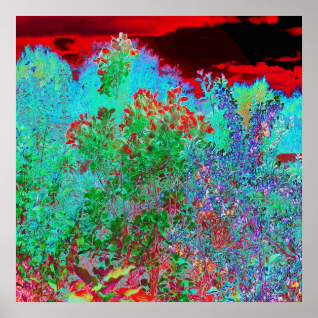 Abstrakter Garten mit Crimson Sunset Poster (Vorne)