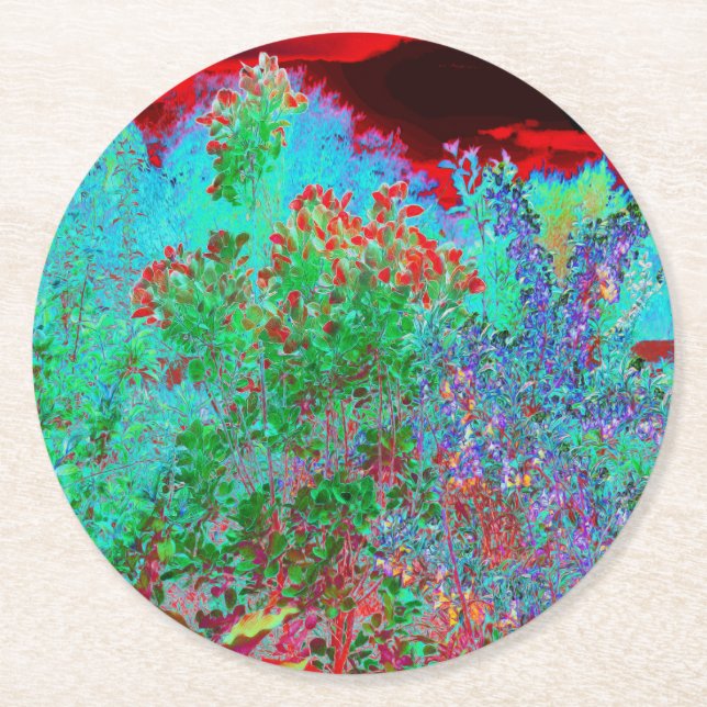 Abstrakter Garten mit Crimson Sunset Runder Pappuntersetzer (Vorderseite)