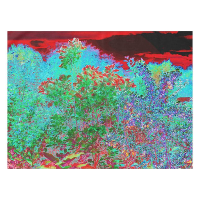 Abstrakter Garten mit Crimson Sunset Tischdecke (Vorderseite (Horizontal))