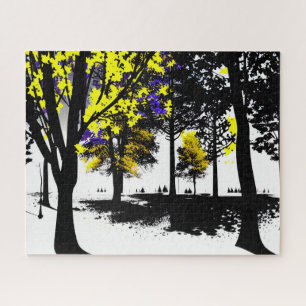 Abstrakter Gelb- und Lila Silhouette Puzzle