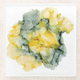 Abstrakter gelber und grüner grauer Untersetzer