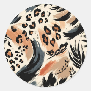 Abstrakter Gemalter Exotischer Tierdruck Leopard Runder Aufkleber