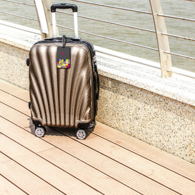 Abstrakter geometrischer Fuchsienblauer Grauname Gepäckanhänger (Von Creator hochgeladen)