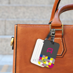 Abstrakter geometrischer Fuchsienblauer Grauname Gepäckanhänger