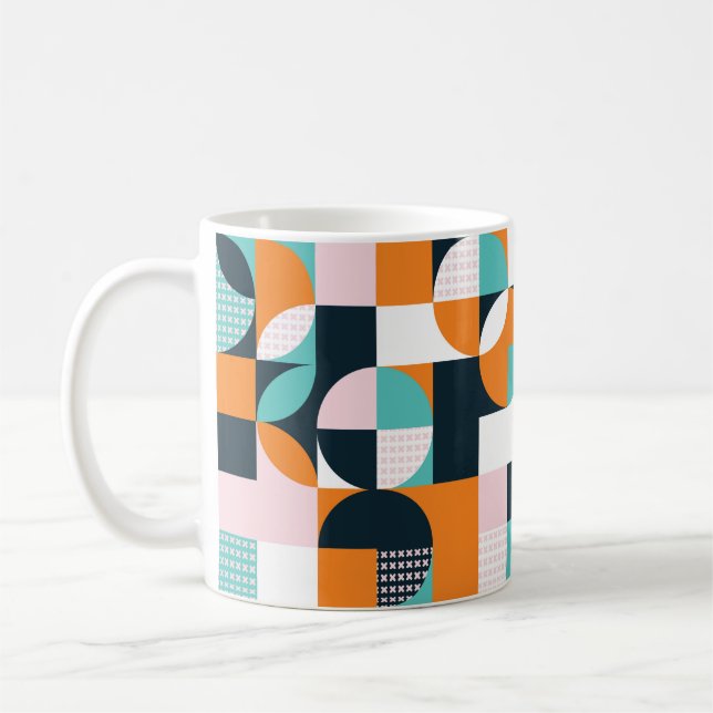Abstrakter geometrischer Hintergrund mit Quadraten Kaffeetasse (Links)