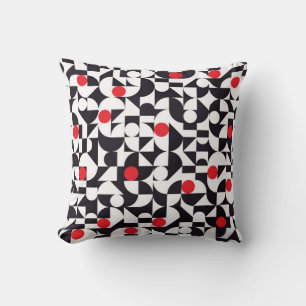 Abstrakter geometrischer Schwarz-weißer und roter Kissen