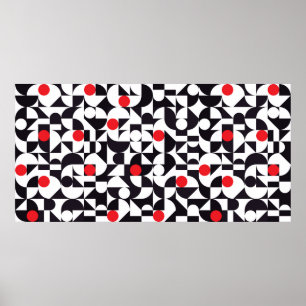 Abstrakter geometrischer Schwarz-weißer und roter Poster
