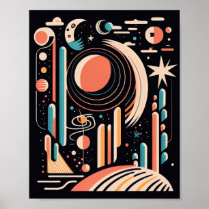 Abstrakter geometrischer Weltraumplanet. Vintage-K Poster