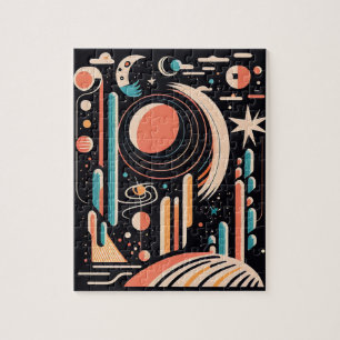 Abstrakter geometrischer Weltraumplanet. Vintage-K Puzzle
