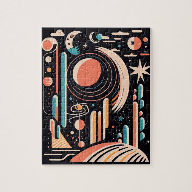 Abstrakter geometrischer Weltraumplanet. Vintager  Puzzle (Vertikal)