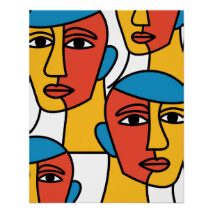 Abstrakter Gesichterdruck, lebendige geometrische Poster