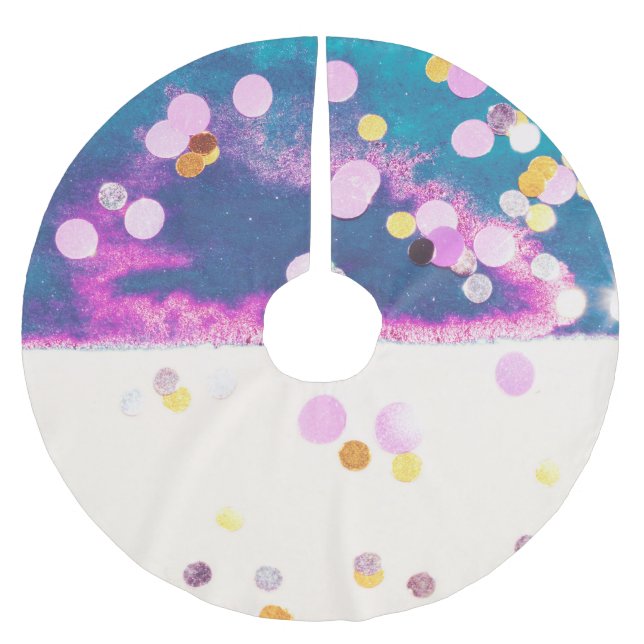Abstrakter Glittery Blue Watercolor Splash Polyester Weihnachtsbaumdecke (Vorderseite)