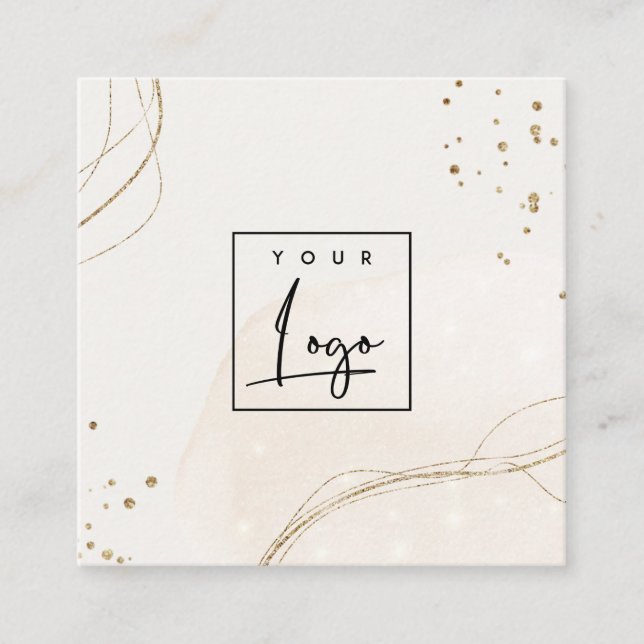 Abstrakter Glitzer Ivory Gold Wasserfarblogos Quadratische Visitenkarte (Vorderseite)