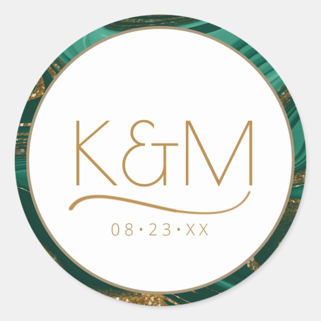 Abstrakter Glitzer Strata Border Wedding Green ID9 Runder Aufkleber (Vorderseite)