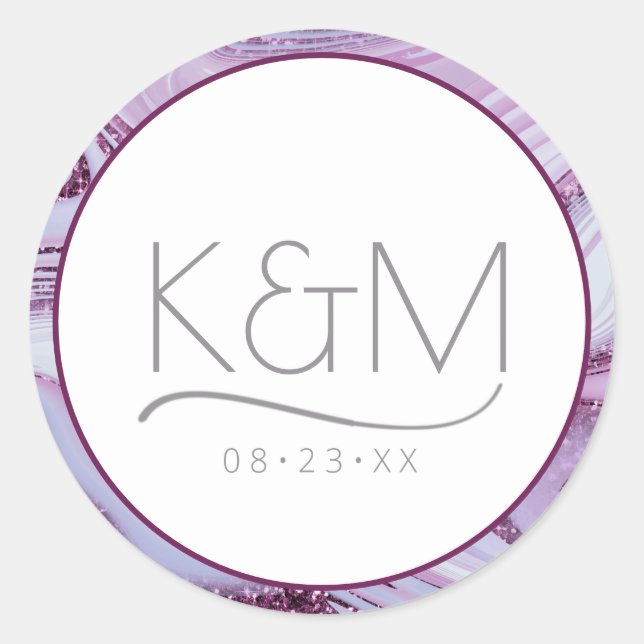 Abstrakter Glitzer Strata Border Wedding Lilac ID9 Runder Aufkleber (Vorderseite)