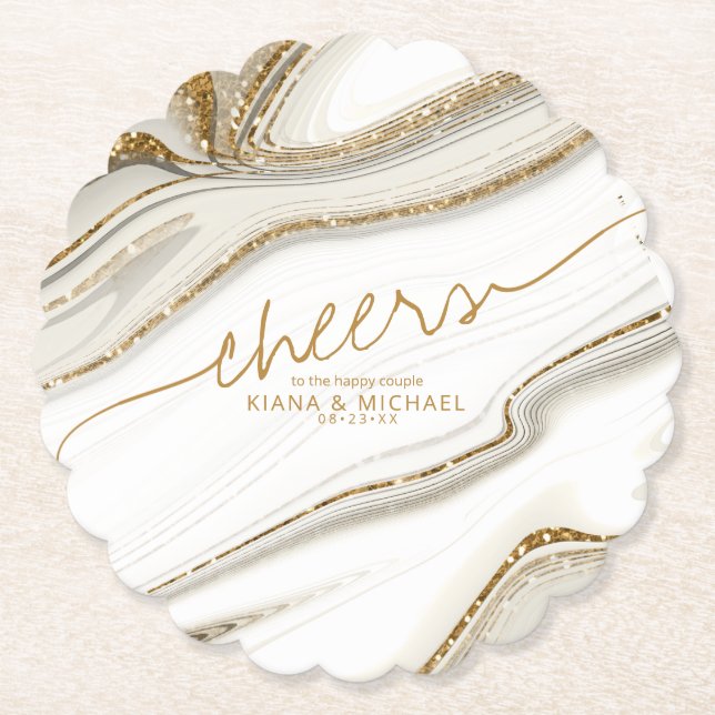 Abstrakter Glitzer Strata Wedding Cheers Ivory ID9 Untersetzer (Vorderseite)